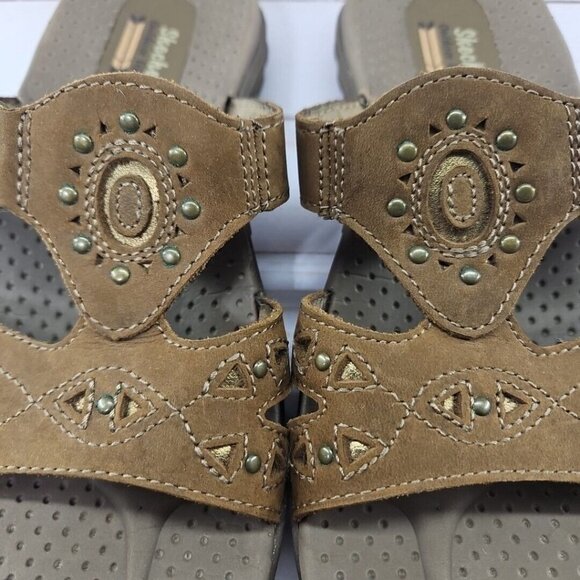 Skechers Reggae Trench Town Womens 6 Brown Leather Slide Sandals Slip On‎ 40871 - Picture 4 of 10